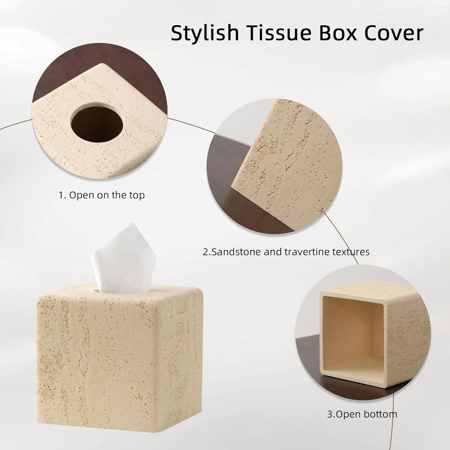 Tissue Box Cover Square, Resin Facial Tissue Holder Covers Toilet Paper Holder Decorative Travertine Paper Dispenser Home Decor for Bathroom Bedroom Living Room Office (Square Yellow)