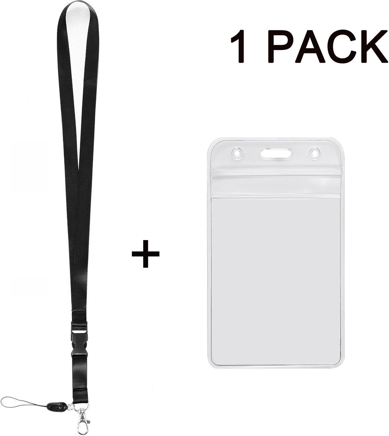 YOUOWO 1 Pack Clear ID Badge Holder Vertical with Black Lanyards,Neck Strap Detachable Buckle Enhanced Breakaway Quick Release Safety Lanyard with Name Tag Card Holders