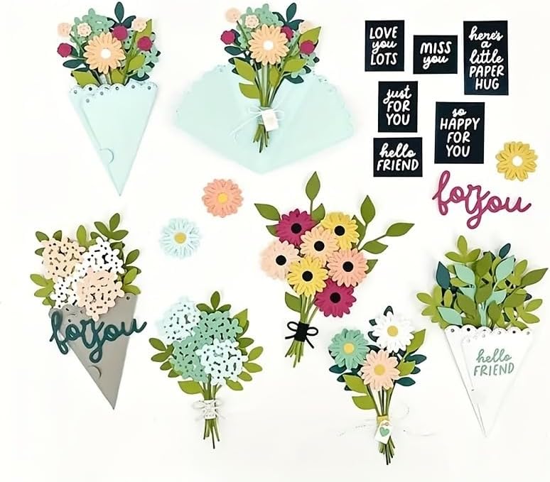 Flowers Metal Cutting Die for Scrapbooking - Cut Stencils for DIY Scrapbook Photo Album Decorative Paper Card, Card Making Supplies, Stencils & Crafting Die Cut (Bouquet in Hands 6.7 x 3.9 in)