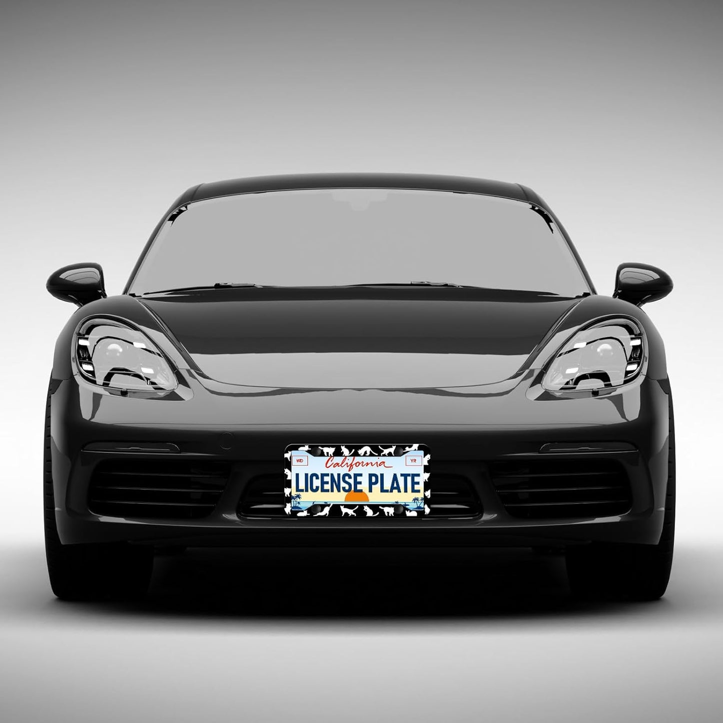 Cat License Plate Frames - 2 Pack Front Rear Cute Cats Pet Animal License Plates Holder Covers, Aluminum Metal Rust-Proof Waterproof Car Tag Frame with Screws Fasteners Caps