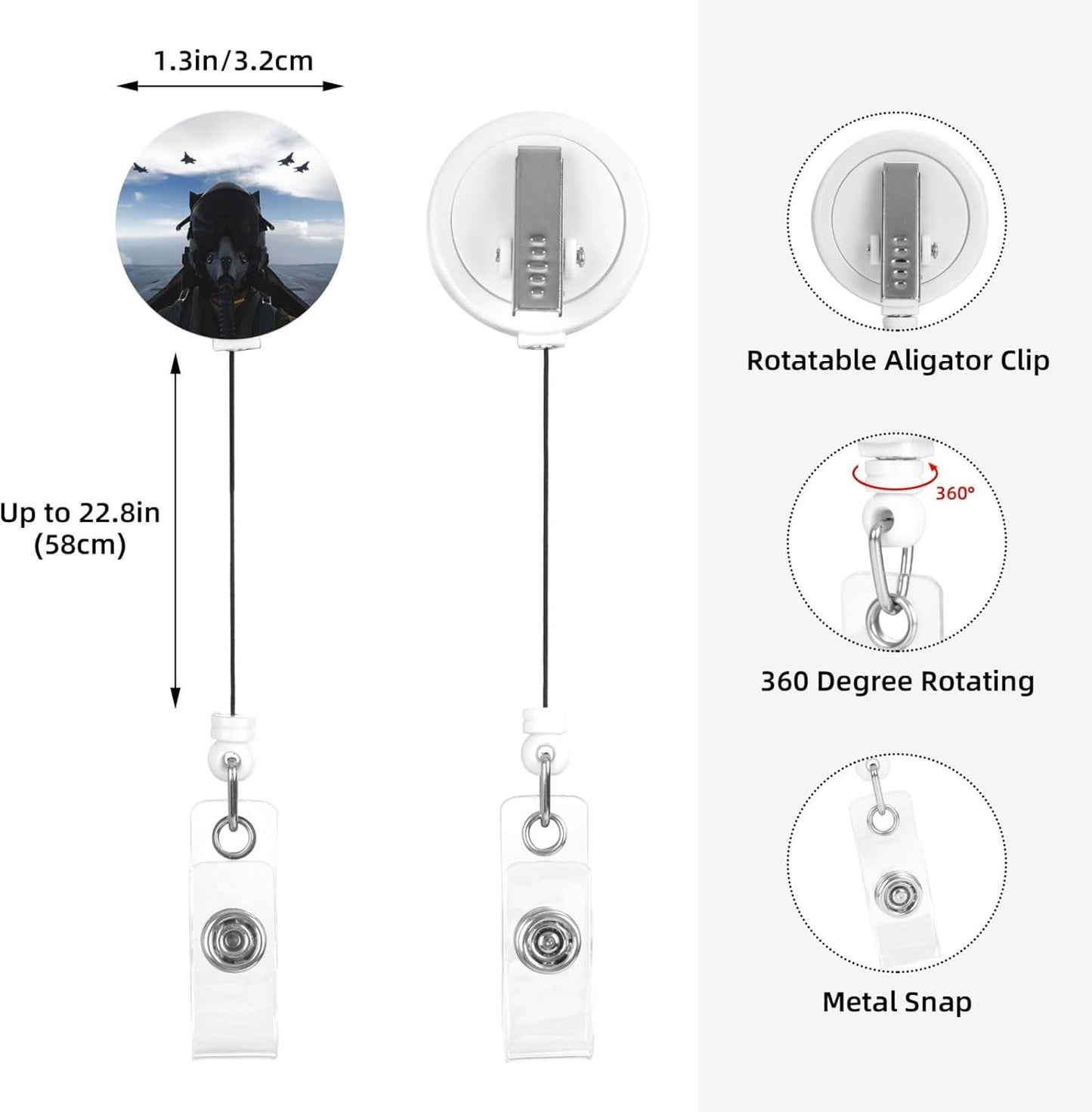 Fighter Pilot Badge Reels Retractable Badge Holder with Clip for Id Name Tag Office Worker Student Teacher Nurse Doctor