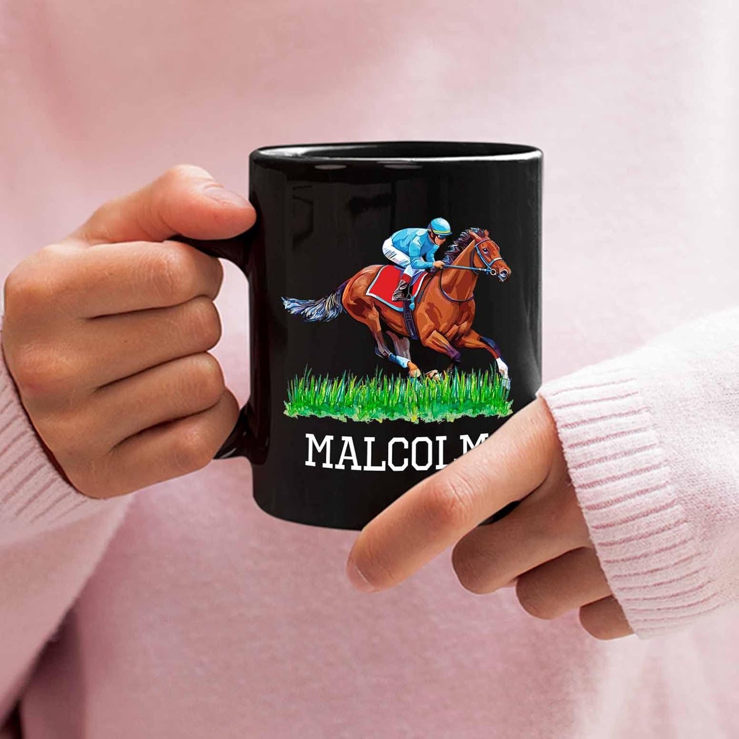 Customized Name Horse Riding Coffee Mug - Personalized Gift for Men Women Horse Lovers - Black Ceramic Cup 11 Oz 15 Oz - Horseback Racing Tea Mug