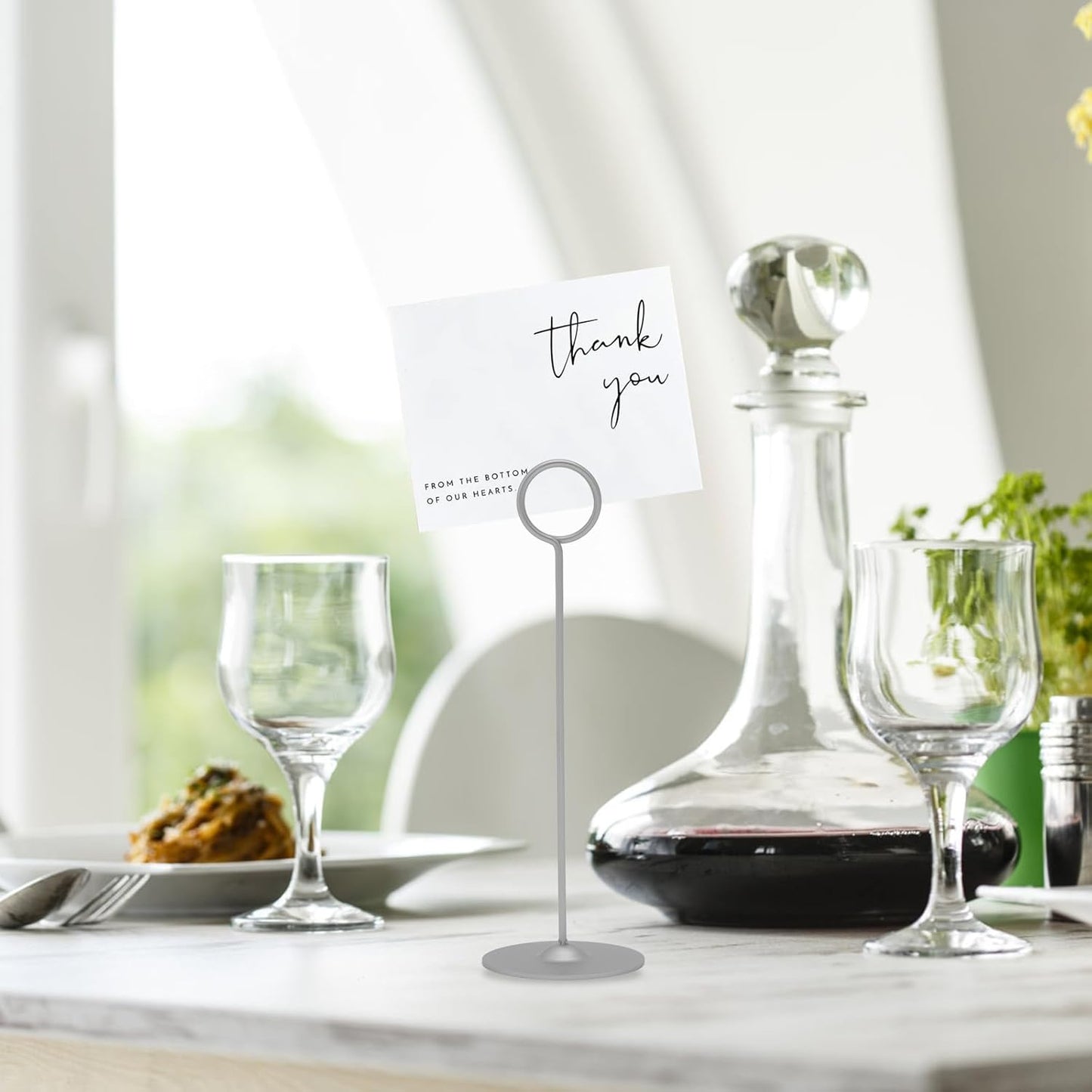 Urban Deco 16 Pieces Table Card Holder 8 inches Table Number Holders Place Steel Card Holders for Photos, Food Signs, Memo Notes, Weddings, Restaurants, Birthdays（Matte Silver）