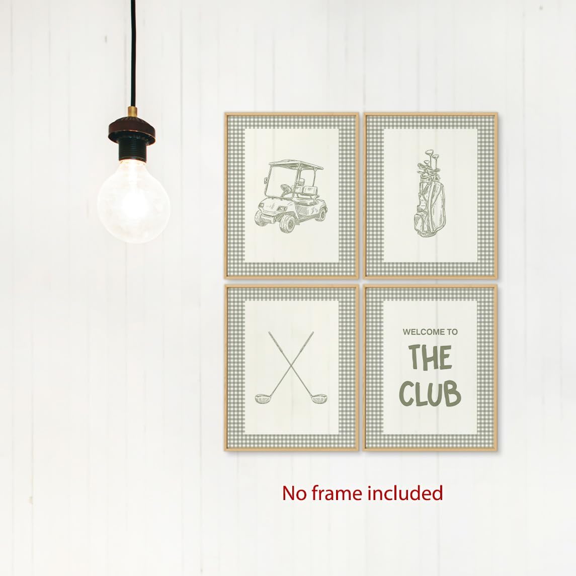 laveliabel Golf Wall Art Prints Set of 4 Unframed, Golf Pictures Wall Decor, GolfGifts for Men, Green Checkered Welcome to The Club Poster Prints for Home Room GolfOffice WallDecor 8x10inches