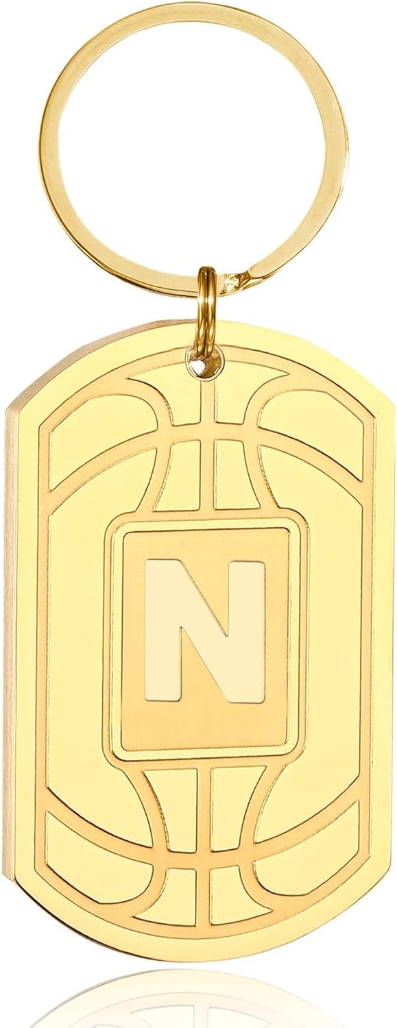 Initial Keychain Gifts for Men,Basketball Dog Tag Mens Keychains for Men Him Dad