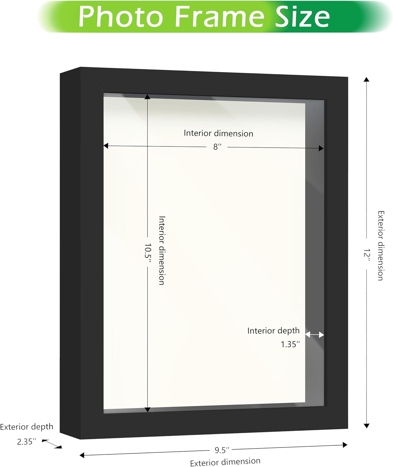 FrameWorks 8.5” x 11” Black Wooden Shadow Box Frame – Display Case with Soft Felt Back, Memory Box with Tempered Glass, Display Box with Elegant White Ball Push Pins, Wooden Flower Box