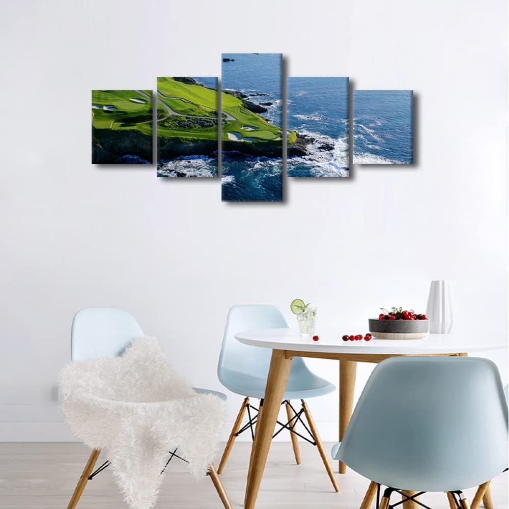 5 Panels Canvas Wall Art Golf Course Posters Painting Modern Canvas Home Decor for Living room Bedroom Wall Decoration Gun Artwork Gifts for Men Husband Boyfriend Him Framed Ready to Hang - 50"Wx24"H