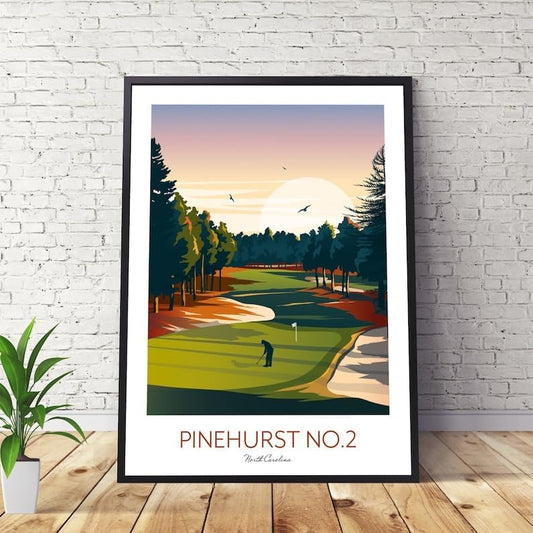 Pinehurst Golf Print - North Carolina - No.2 Golf Course; Pinehurst No.2 Poster; Golf Course Artwork; Vintage Golf Print; North Carolina Golf (Unframed) (12x18)