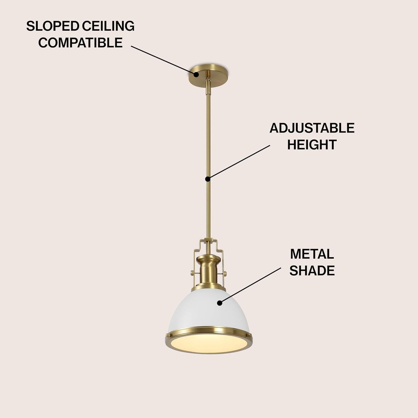 JONATHAN Y JYL9535D Homer 10" 1-Light Modern Industrial Iron LED Dome Pendant, Bohemian, Classic, Cottage, Farmhouse, Industrial, Rustic, Transitional, Dining Room, Kitchen, Foyer, White/Brass Gold