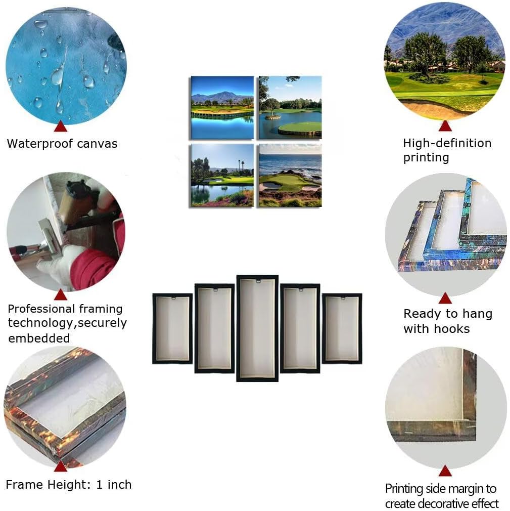 Pankila USA Golf Course Wall Art Golf Pictures Canvas Prints Golf Course Wall Decor for Living Room Bedroom Bathroom Home Decorations Painting Framed Artwork Ready to Hang (12''W x 12''H x 4)