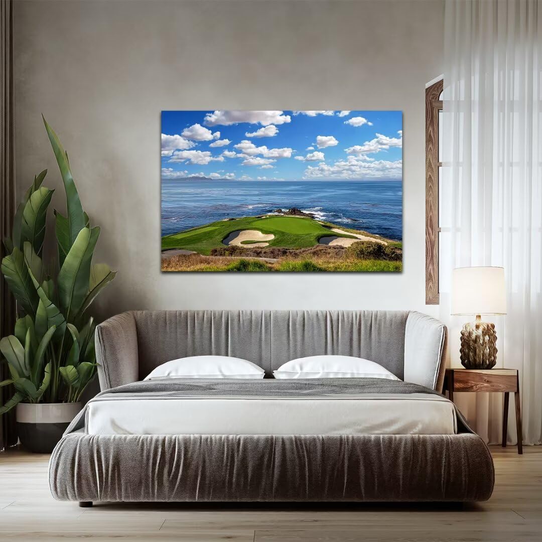 HJY Art USA California Golf Course Wall Art for Living Room Bedroom Golf landscape Canvas Wall Decor Blue Green Abstract Painting Poster for Home Decor Bathroom Office Artwork (12 x 16 inch)