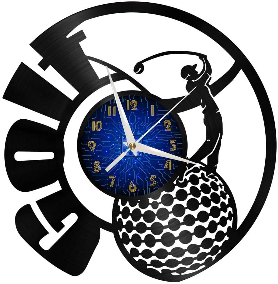 Golf Club 12 Inch Vinyl Record Wall Clock - Silent, Creative, and Unique Clock for Living Room, Entryway, or Bedroom Decor Idea(12 inchs B Without LED)