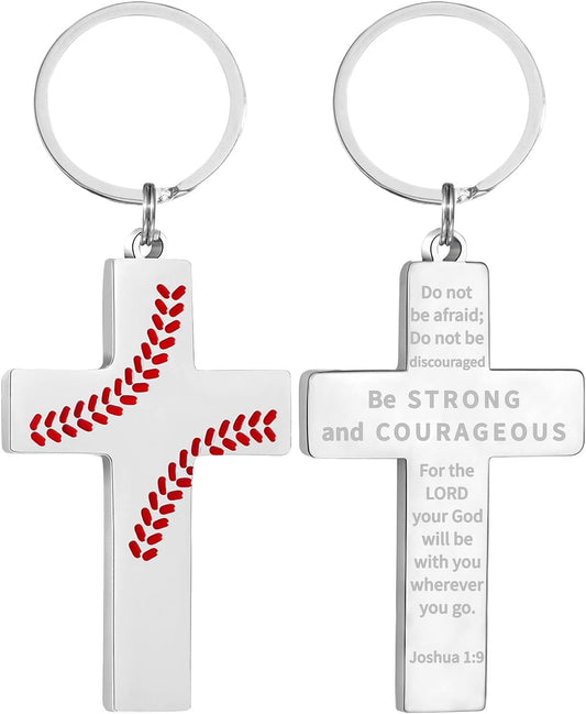 Football/Baseball/Soccer/Basketball Cross Keychains for Men First Communion Baptism Confirmation,Mens Gifts
