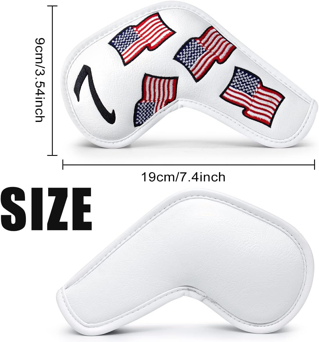 US Flag Golf Iron Covers Headcovers - 10pcs Patriotism Golf Club Covers for Irons - White Synthetic Leather Golf Iron Wedge Head Covers fits for PXG, Taylormade, Mizuno JPX MP, Etc.