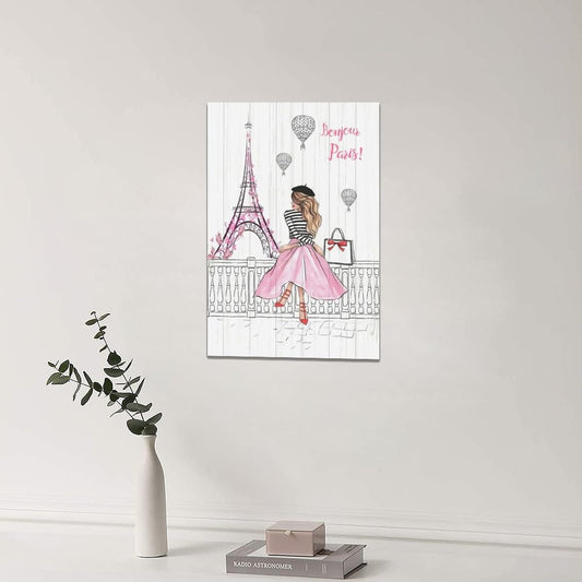 Pink Eiffel Tower Wall Art Romantic Paris Fashion Women Canvas Wall Decor Butterfly Eiffel Tower Picture Painting Print Modern Atwork For Girls Women Room Bathroom Office Framed Ready to Hang 16"x24"