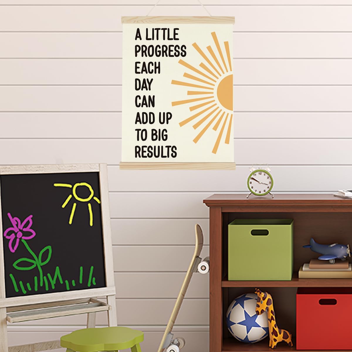 WINGTECA Motivational Decor Mental Health Poster A Little Progress Each Day Can Add Up To Big Results Colorful Wall Hanging Banner Decor for Classroom Office Kids Room 12x16Inch