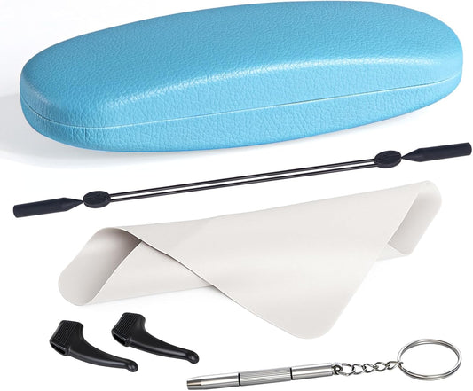 RayLove Glasses Case, Unisex Hard Shell Eyeglass Case, PU Leather Protective Hard Eye Glasses Cases with Eyewear Accessories