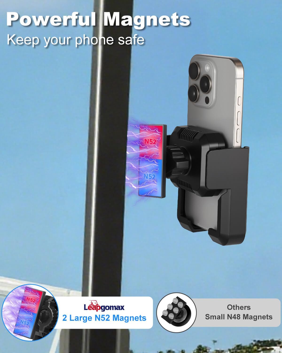 Golf Cart Phone Holder Mount Magnetic, Golf Cart Phone Caddy Compatible with iPhone/Galaxy/Google Pixel/Motorola Fit EZGO/Club Car/Yamaha/ICON/Zone