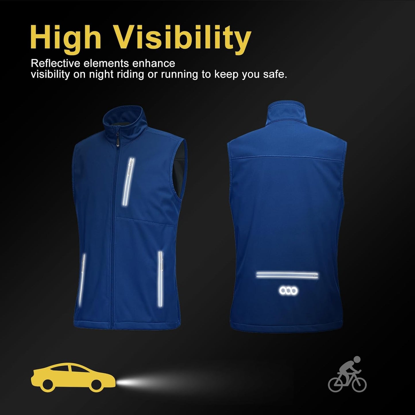 33,000ft Men's Windproof Lightweight Golf Vest Outerwear with Pockets, Softshell Sleeveless Jacket for Running Hiking Sports