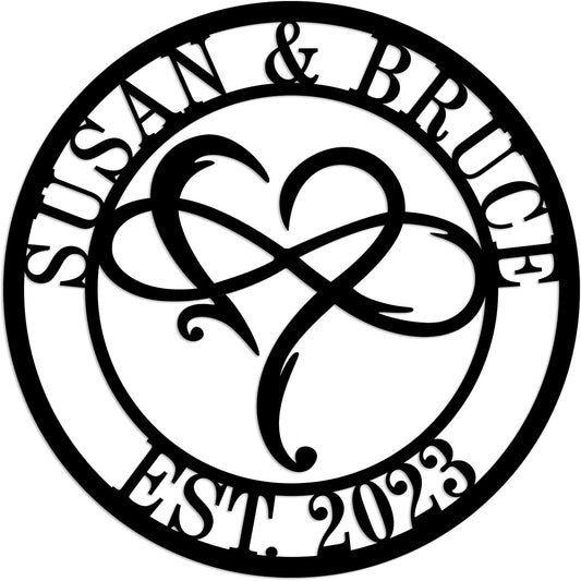 Custom Infinity Heart Wall Decor, Personalized Metal Name Sign, Custom Metal Sign,Name Sign, Outdoors, Last Name Wall Decor, Personalized Wedding Gifts