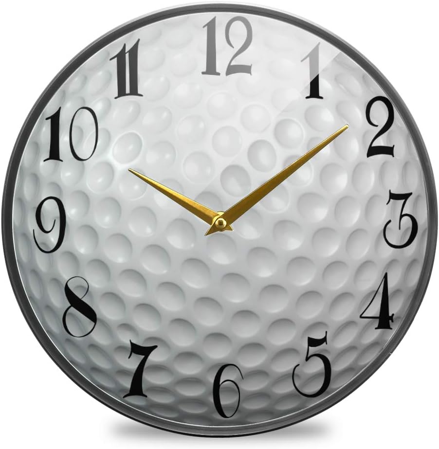 ALAZA Golf Ball Acrylic Painted Silent Non-Ticking Round Wall Clock, 9.5 Inch Battery Operated Quiet Desk Clock Home Art Bedroom Living Dorm Room Office School Decor