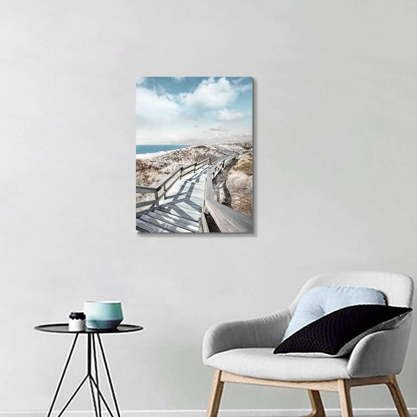 Beach Pier Canvas Wall Art: Boardwalk Stair Picture Graphic Art Painting for Wall Decor(18''x24'')