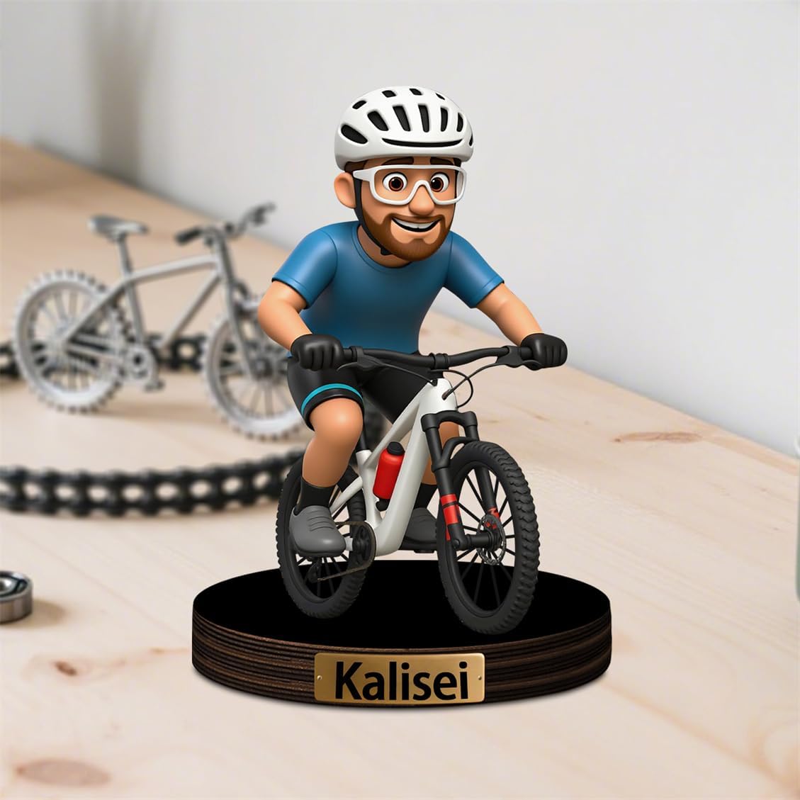 Personalized Mountain Bike Portrait Figurine Decor Custom Bicycles Cartoon Desktop Plaque 2D Biking Rider Photo Acrylic Sculpture Desk Sign Ornament for Men Women Family Couple Christmas Birthday