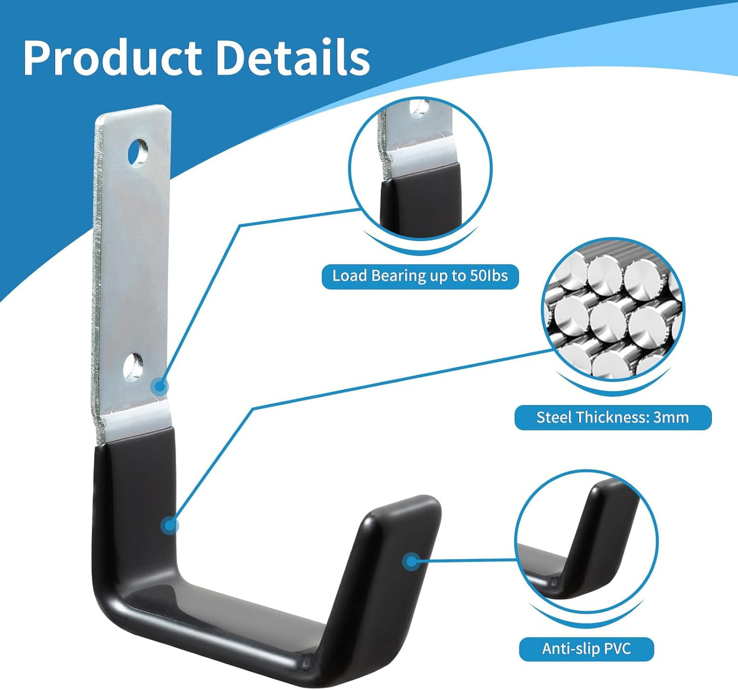 Heavy Duty Steel Garage Hooks,Garage Storage Utility Hooks,Anti-Slip Hanger, Tool Organizer,Steel Wall Mount Organizer, Garden Hose Hanger (Small-6PC) (Pack of 2)