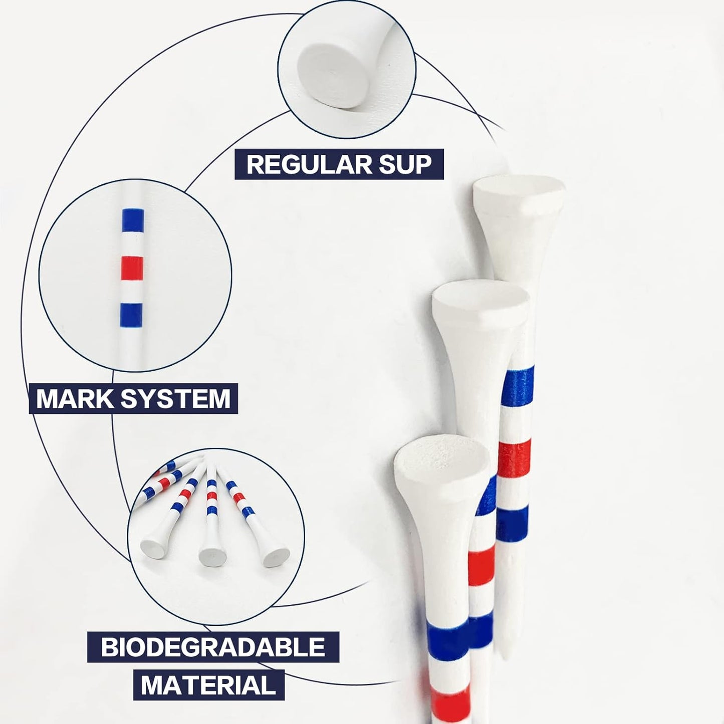 FINGER TEN Golf Tees Wood 3 1/4 2 3/4 Inch Wooden Bamboo 50/120 Count, Durable Biodegradable Colored Bulk Tee 70mm 83mm