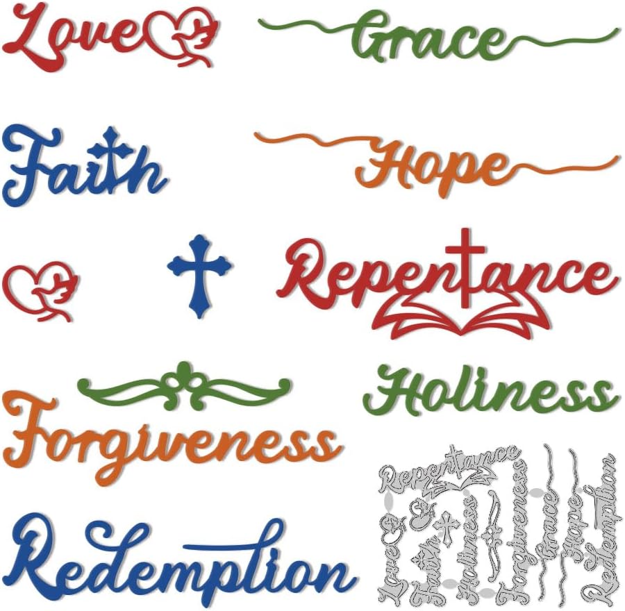 Bible Theme Word Cutting Dies Biblical Cross Letter Card Making Die Cuts Carbon Steel Stencils Scrapbooking Embossing Template Dies for DIY Craft Album Easter Festival Gift Decor
