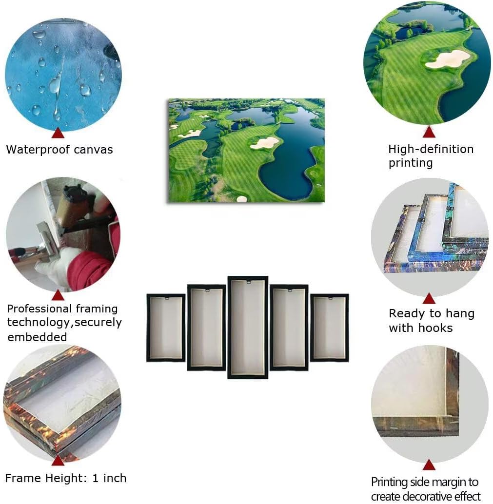 Golf Wall Art for Office Golf Course Picture Poster Canvas Prints Golf Course Picture Wall Decor for Living Room Bedroom Bathroom Home Decorations Framed Artwork Ready to Hang(12''H x 16''W)