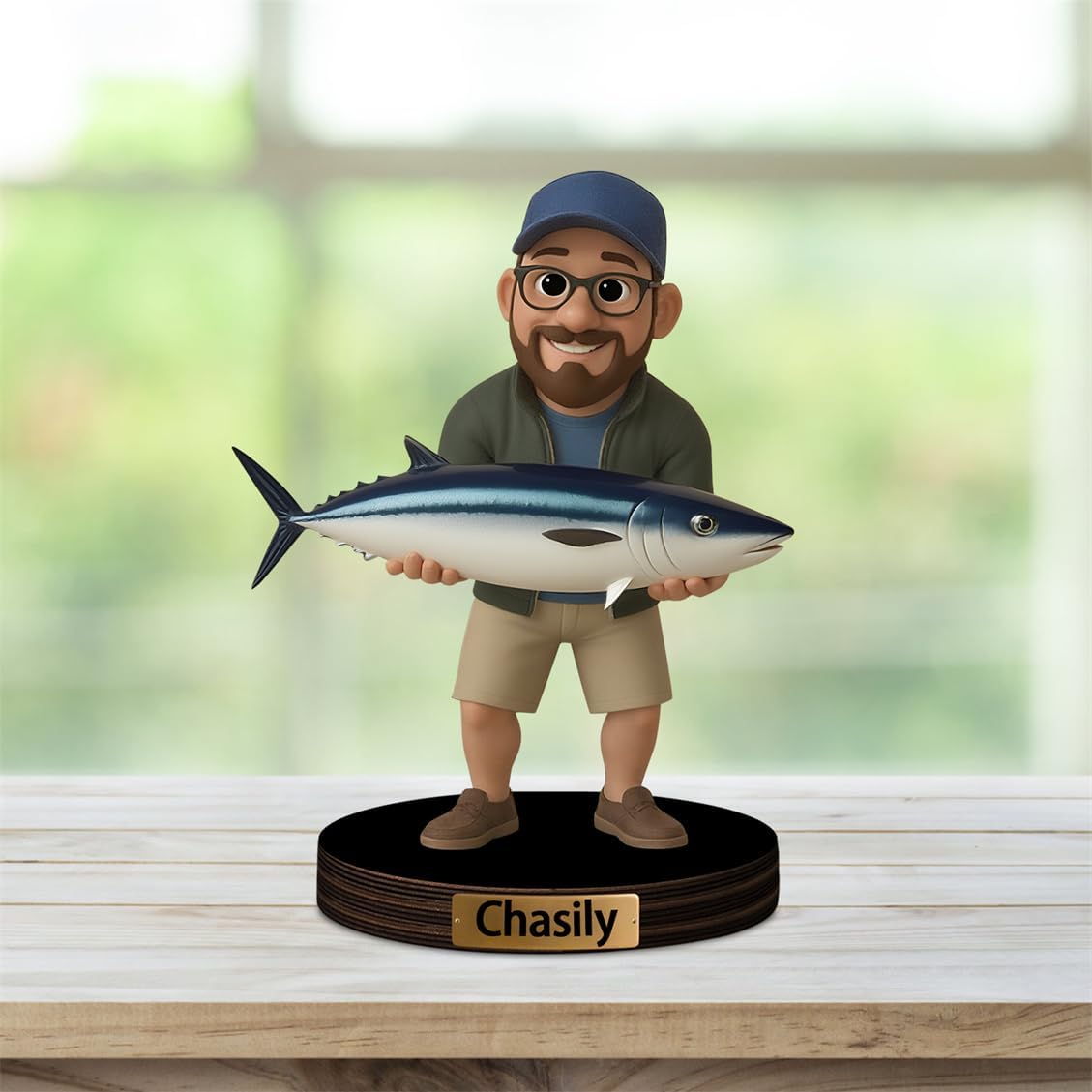 Personalized Family Photo Cartoon Desktop Ornament Custom Fisherman Portrait Figurine Plaque with Name Picture Acrylic Sculpture Desk Sign for Men Women Family Lover Christmas,05