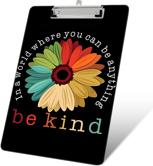 Plastic A4 Clipboards, Cute Fashion Decorative, 12.2" x 8.7" Standard A4 Size, Acrylic for Teacher, Social Worker, Students, Women, Office Supplies (Be Kind)