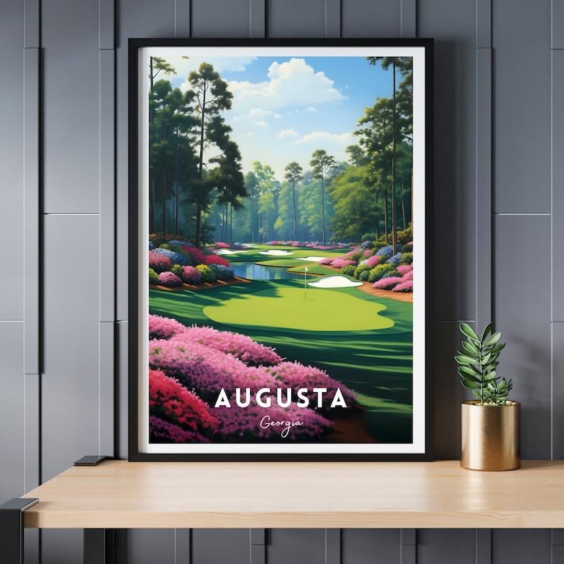 Nationcog Augusta Golf Course Wall Art Print, Vintage Masters Landscape Decor for Office or Living Room, Unique Golf Gift for Dad, Scenic Sports Poster for Men (Unframed) (16x24)