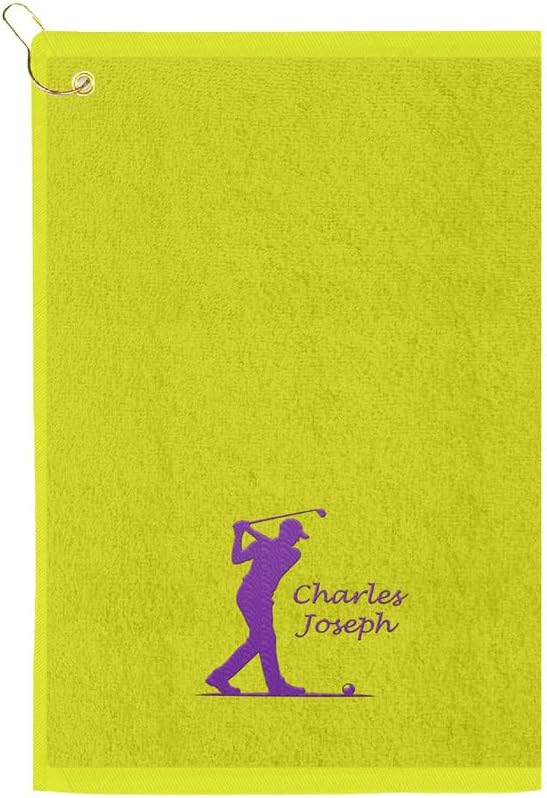Personalized Passion Golf Towels with Corner Grommet - 16"x26" Customized Velour Cotton Golf Bag Towels with Name - Super Soft and Highly Absorbent - Quickly Remove Dirt and Sweat - Lime Green
