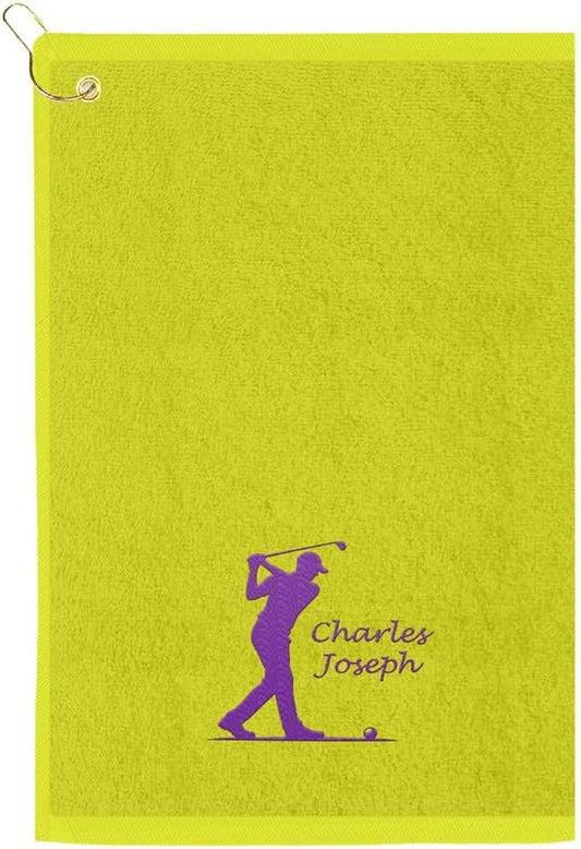 Personalized Passion Golf Towels with Corner Grommet - 16"x26" Customized Velour Cotton Golf Bag Towels with Name - Super Soft and Highly Absorbent - Quickly Remove Dirt and Sweat - Lime Green
