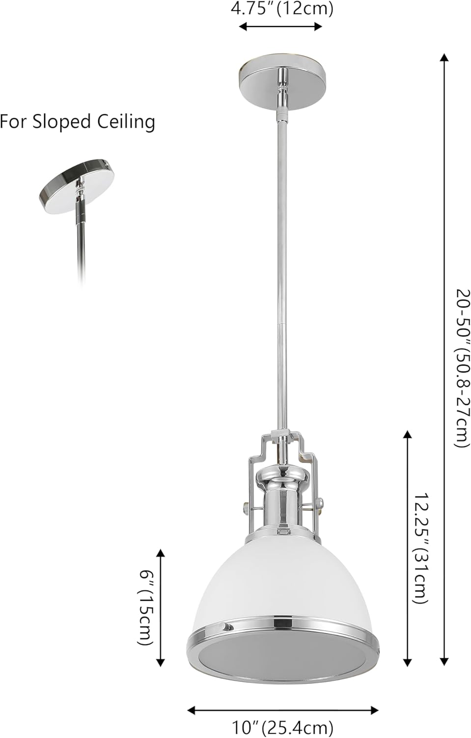 JONATHAN Y JYL9535C Homer 10" 1-Light Modern Industrial Iron LED Dome Pendant, Bohemian, Classic, Cottage, Farmhouse, Industrial, Rustic, Transitional, Dining Room, Kitchen, Foyer, White/Chrome