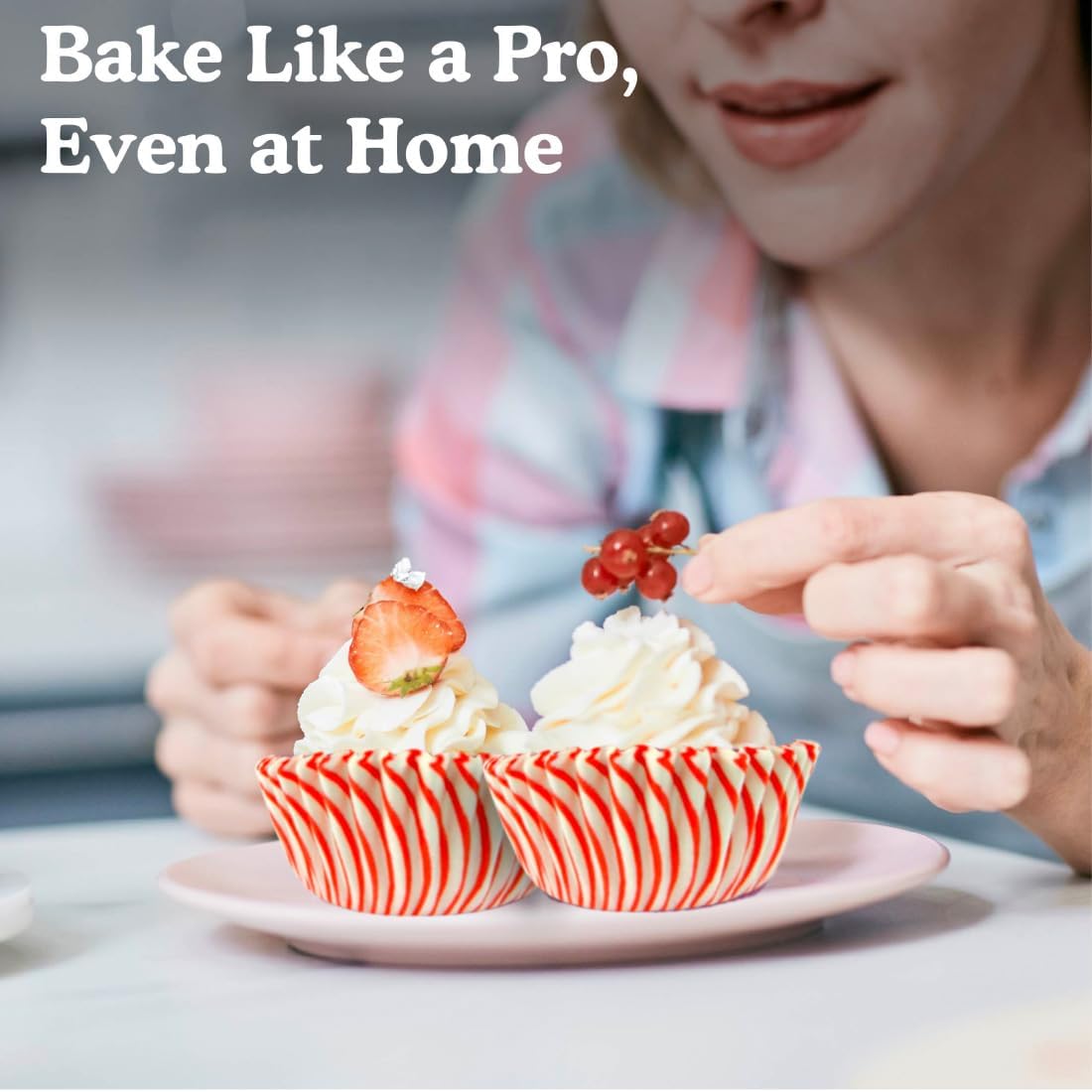 Regency Wraps Greaseproof Professional Grade Baking Cups, Pack of 40, Standard Liners, Red Pisa Stripe, for Cupcakes, Muffins, Candy, Non Stick