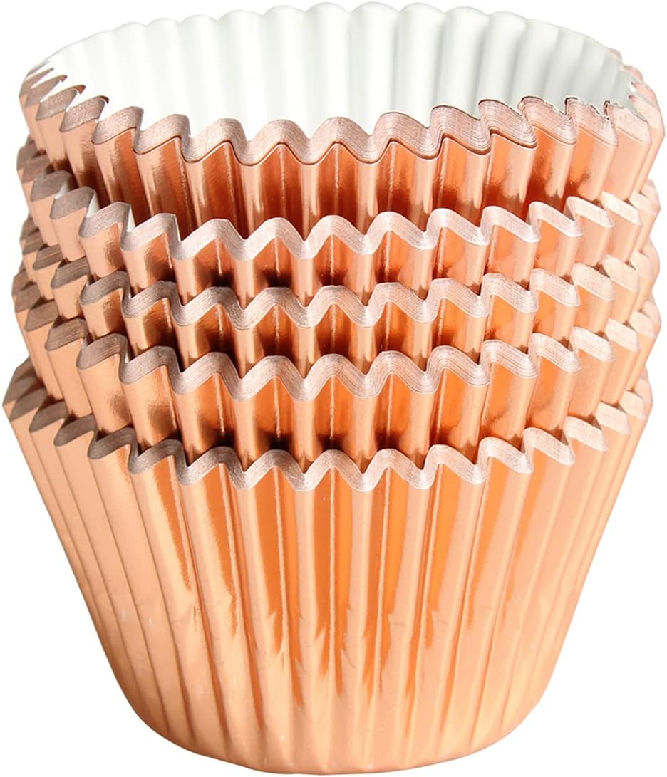 Rose Gold Foil Muffin Cupcake Liners case Baking Cups,Foil Cupcake Liners Standard Baking Cups Pack of 100 …