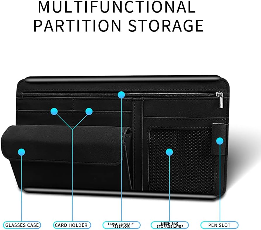 JEYODA Car Sun Visor Organizer Glasses Case Storage Bag note Holder Car suede Zipper Card Hold Car Organizers and Storage (brown)