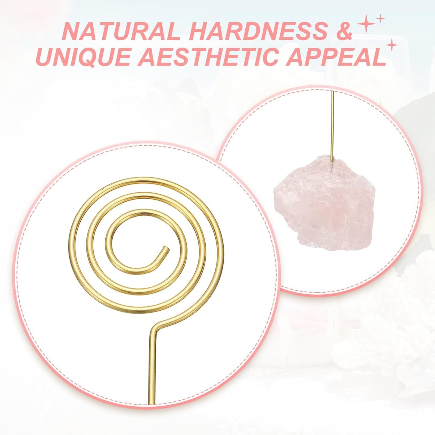 PATIKIL Table Number Holder, 1Pcs Photo Clip Holders Crystal Stone Quartz Desk Card Holder Raw Lollipop Shape Iron Memo Note Photo Stand for Wedding Party Home Office Decor, Pink