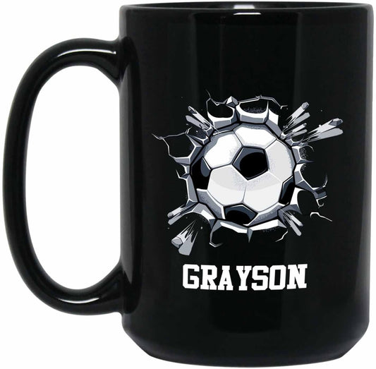 Personalized Choose Name Soccer Black Ceramic Mug Gifts For Soccer Ball Player Sport Lover, Customized Soccer Ball Coffee Mugs 11 Oz 15 Oz, Soccer Players Coffee Cup Gift For Men Women Soccer Lover