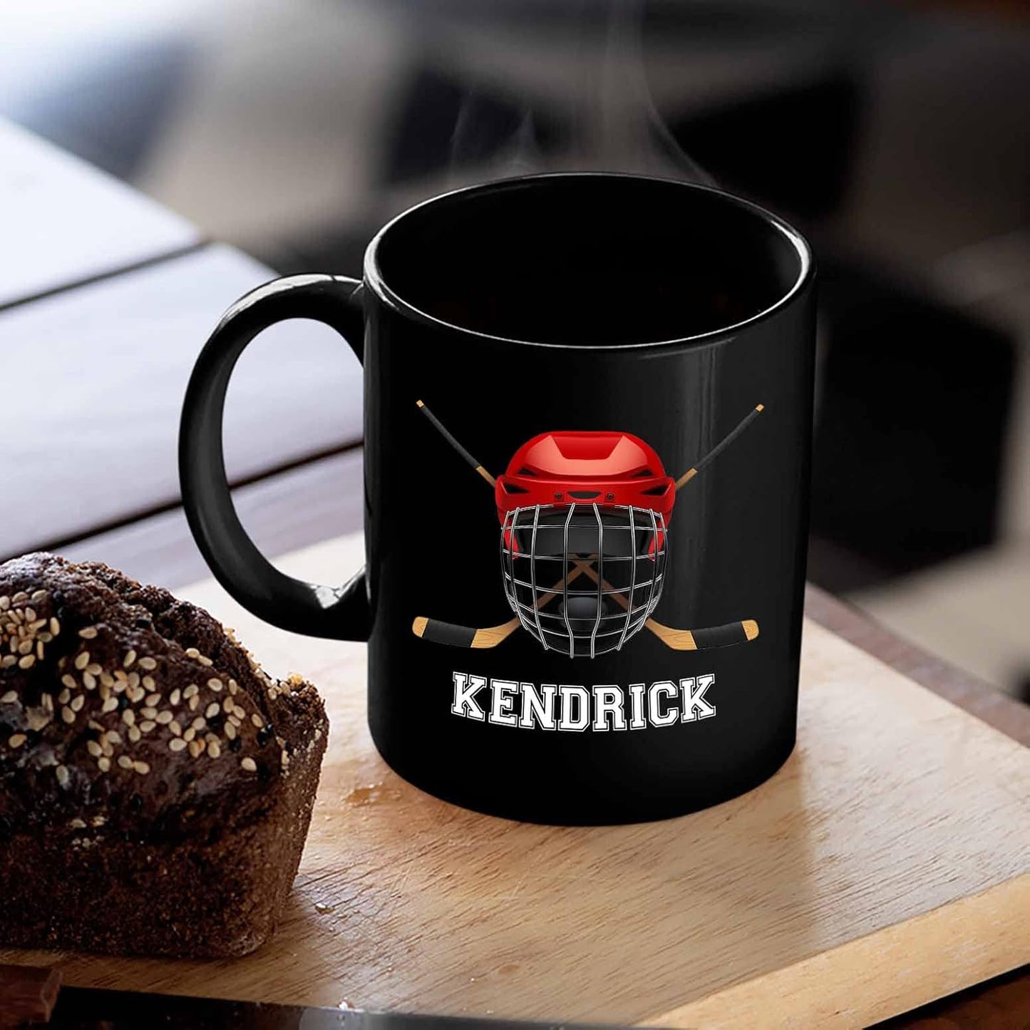 Personalized Hockey Coffee Mug 11 Oz, 15 Oz - Black Ceramic Mug Gifts for Men, Women Fans - Customized Name, Ice Hockey Travel Mug