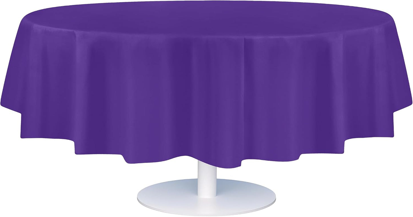 Grandipity 12 Pack Premium Disposable Plastic Tablecloth 84" Inch Decorative Round Table Cover - Purple