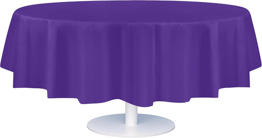 Grandipity 12 Pack Premium Disposable Plastic Tablecloth 84" Inch Decorative Round Table Cover - Purple
