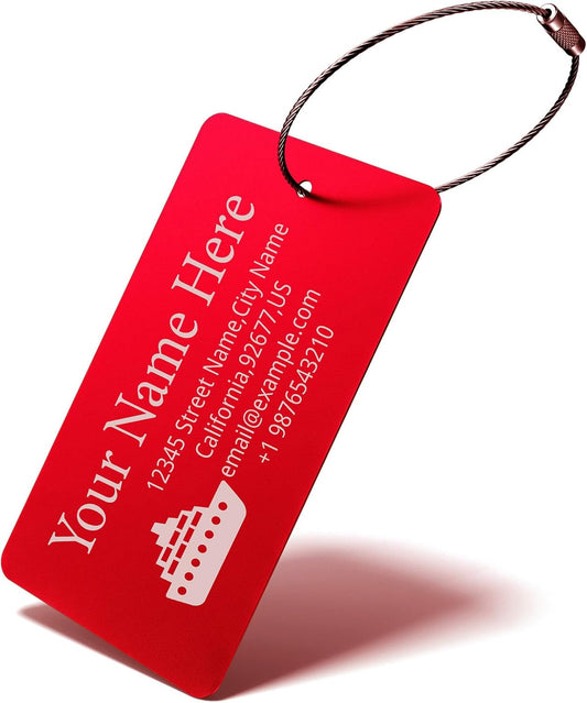 Luggage Tags for Suitcase - Personalized Engraved Metal Tag for Cruise Travel - Custom Name Tags Suitable for Bags and Backpacks(Red)