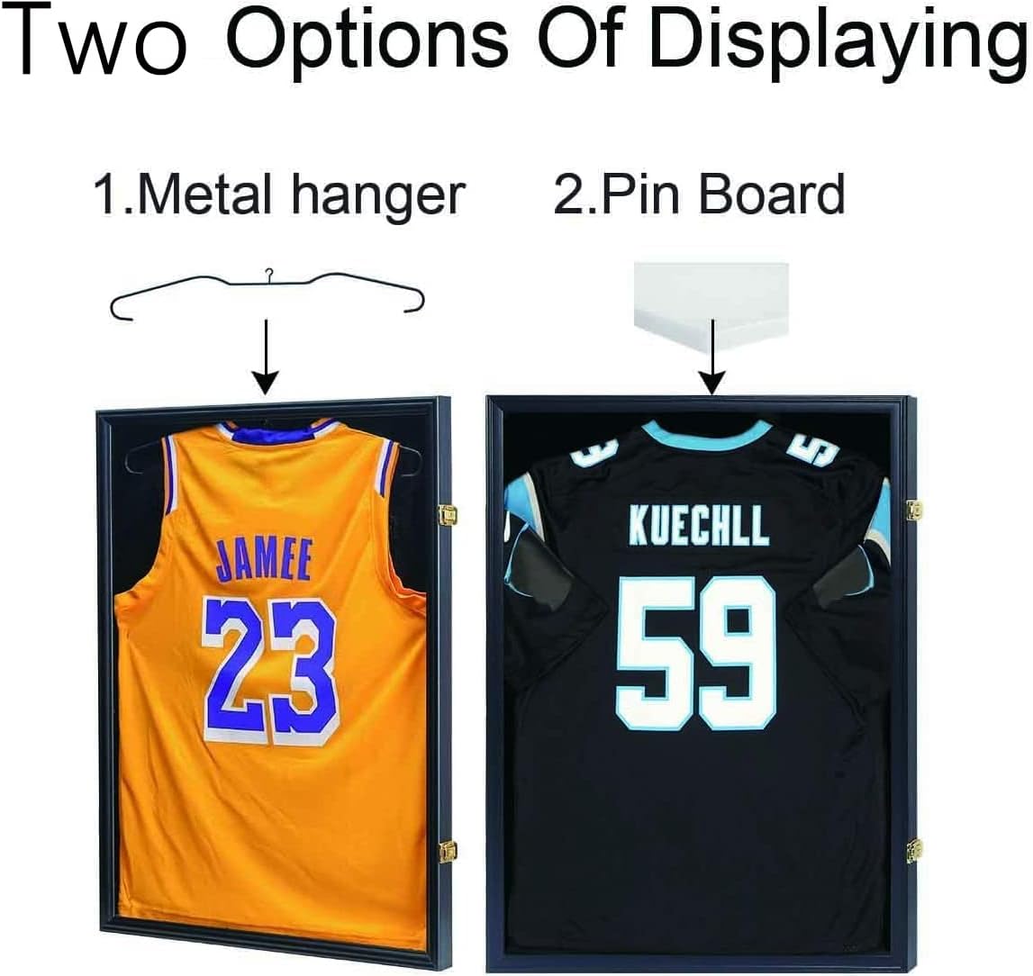 IHEIPYE Jersey Frame Display Case Shadow Box - Lockable with UV Protection Acrylic and Hanger for Baseball, Basketball, Football, Soccer, Hockey 2XL Sport Shirt and Uniform - Black