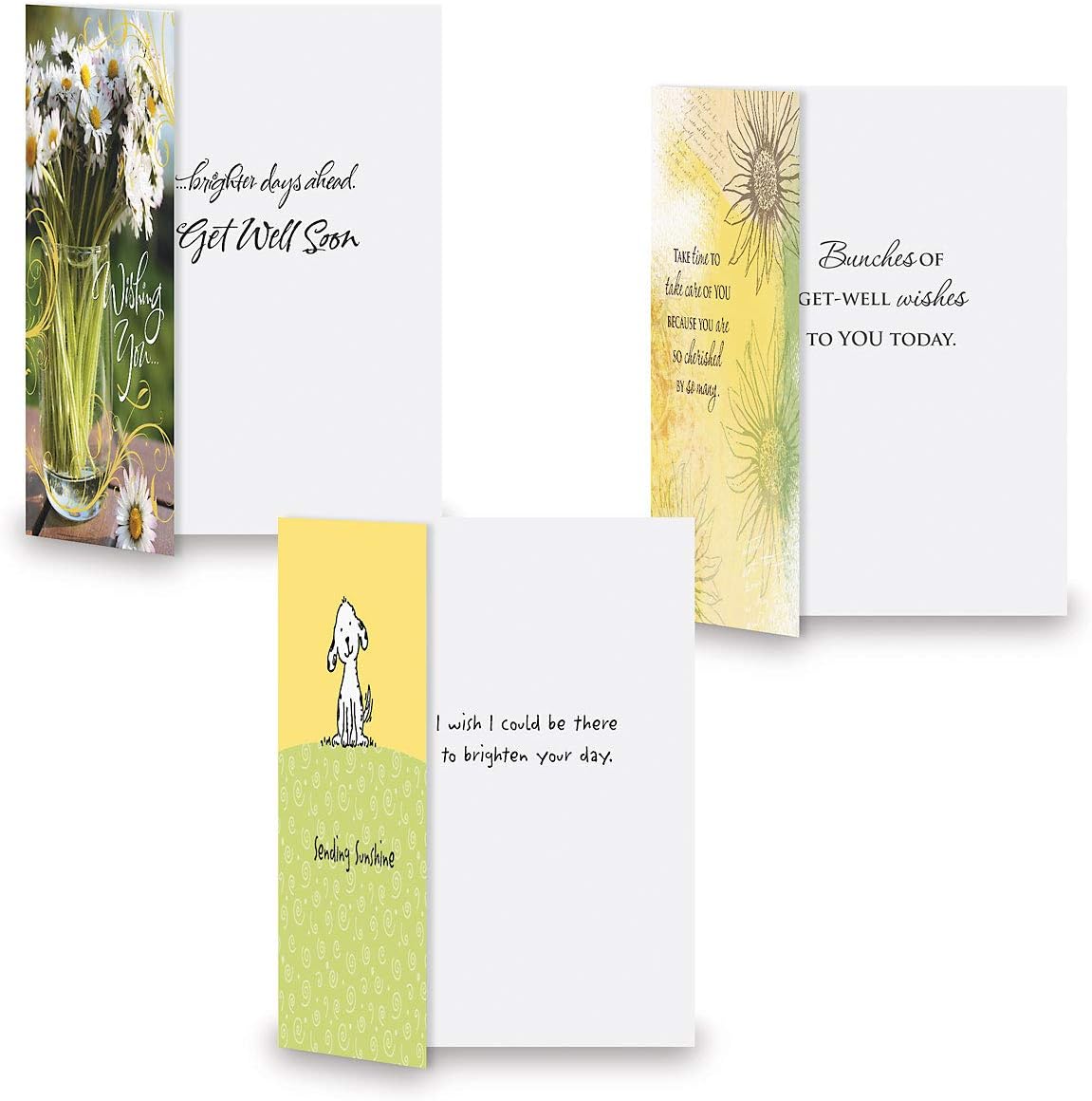 Get Well Florals Greeting Cards Value Pack- Set of 20 (10 designs) Large 5 x 7, Sentiments Inside, Get Well Soon Cards, Get Well Wishes, Envelopes Included