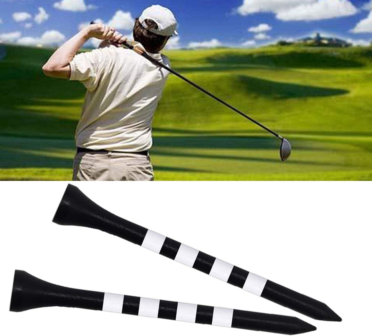 Wooden Golf Tees 3-1/4", 2-3/4", 2-1/8", 1-1/2" Available, 100 Count (Natural Color, White, Black, Blue, Red, Green, Yellow, Pink, Orange)