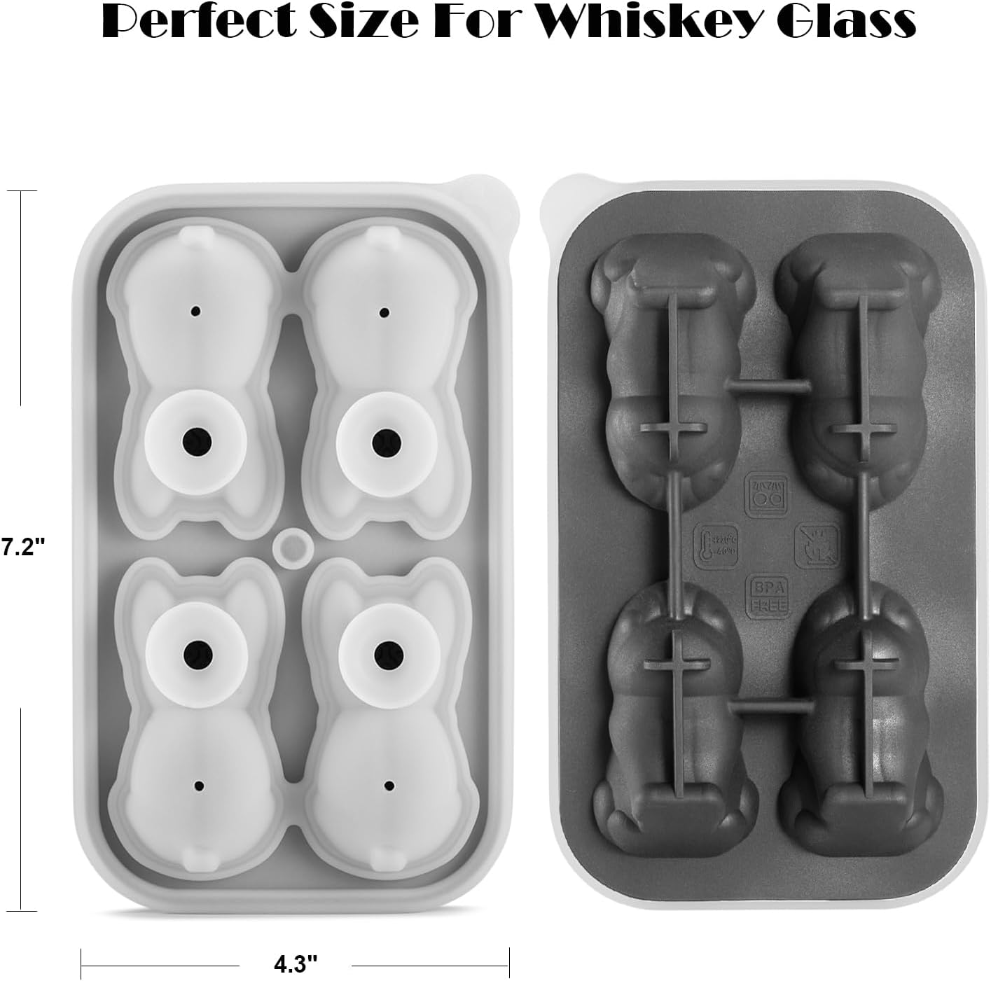 Nax Caki French Bulldog Ice Cube Mold, 4 Hole Fun Shapes Large Frenchie Bull Dog Ice Cube Tray for Whiskey,Cocktail,Bourbon, Cute Novelty French Bulldog Gifts for Decor, BPA Free